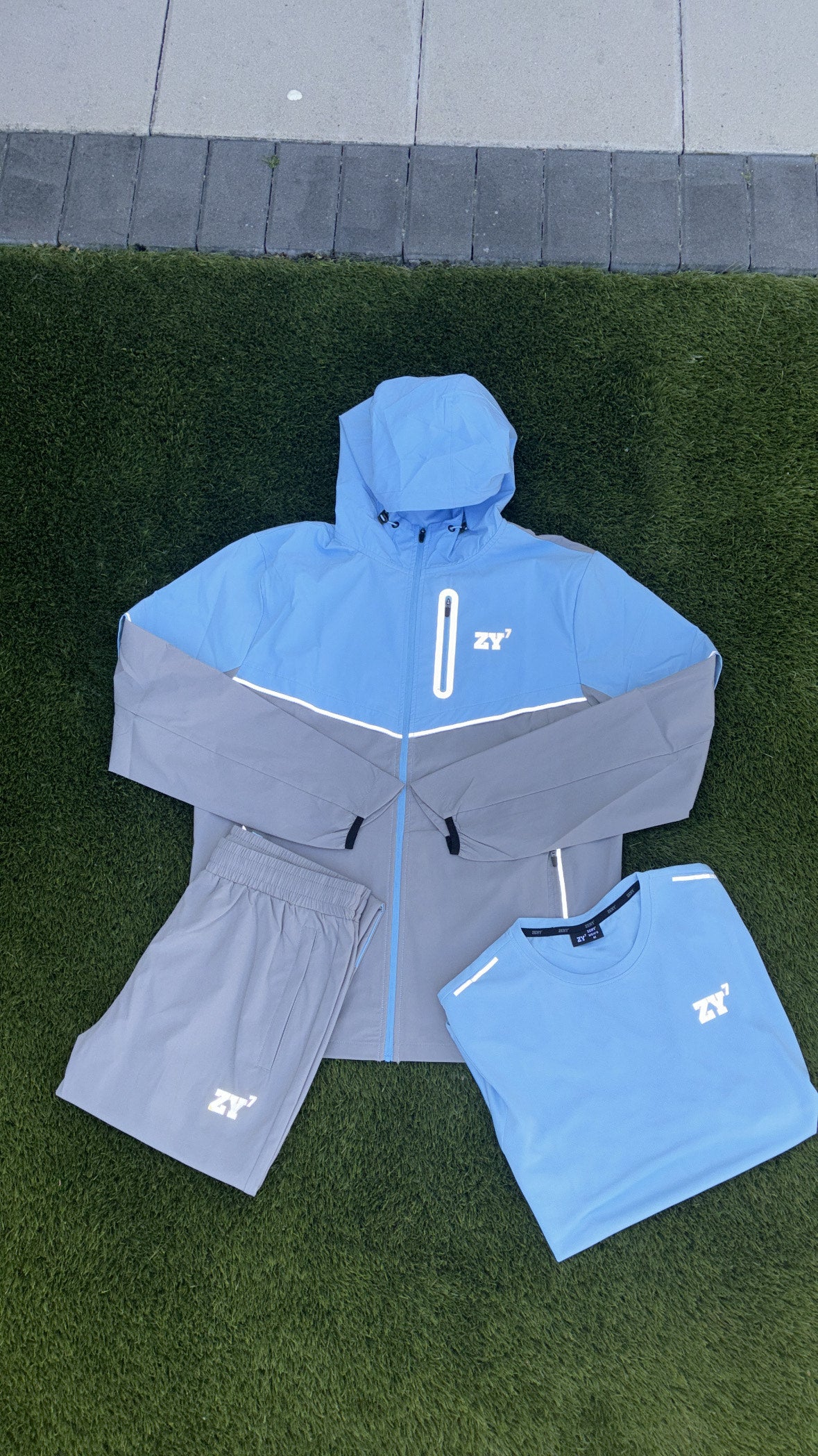VIVID TRACKSUIT + TSHIRT (LIGHT BLUE & GREY)