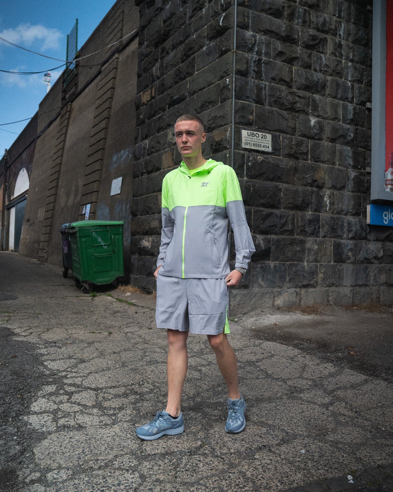 VIVID SHORTSETS SET + TSHIRT(LIME GREEN & GREY)